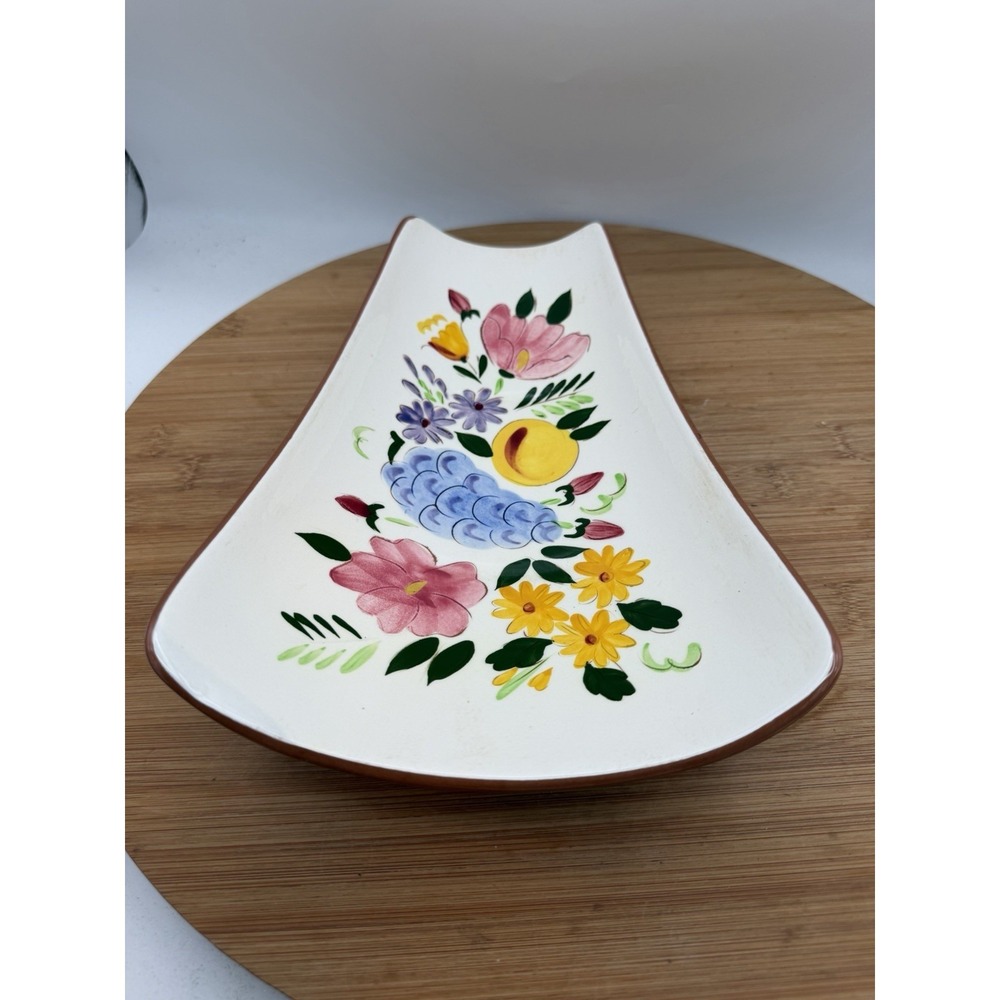 Vintage Stangl Fruit and Flowers Pattern Curved Fruit Dish MCM